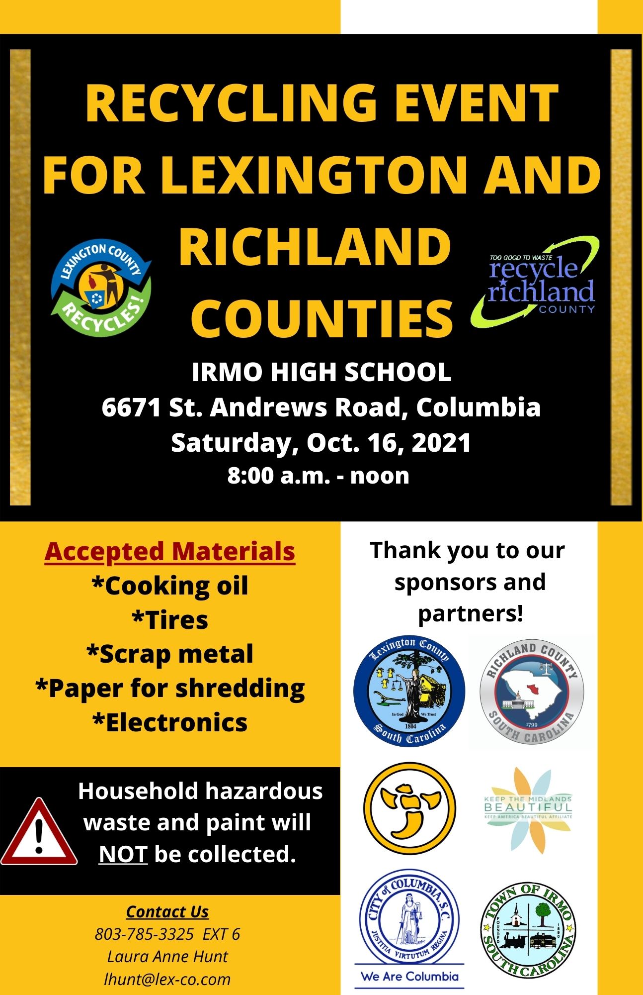 Recycling Dropoff Event for Lexington and Richland Counties October 16